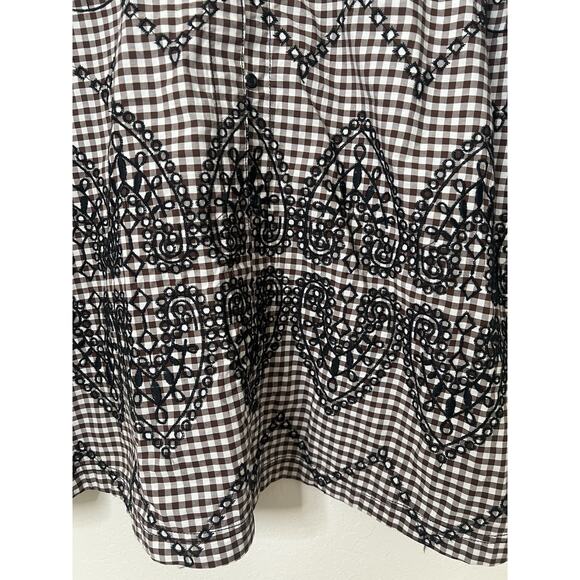 Anthropologie Pilcro Keira Long Sleeve Shirt Dress Brown Gingham Black Embroider - Picture 4 of 9